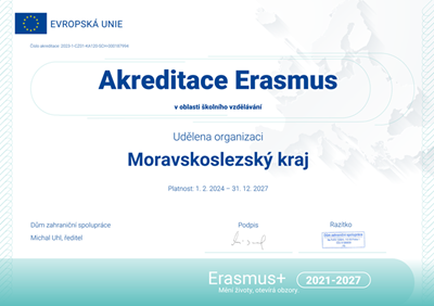Akreditace Moravskoslezského kraje jako koordinátora konsorcia v oblasti školního vzdělávání v rámci programu ERASMUS+